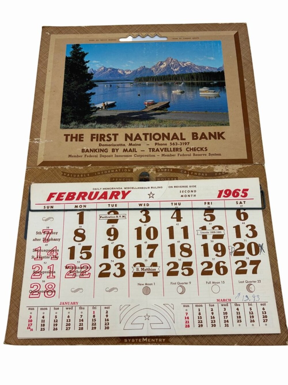 1965 First National Bank Damariscotta Maine Advertising Wall Calendar USA Vintag - Picture 3 of 8